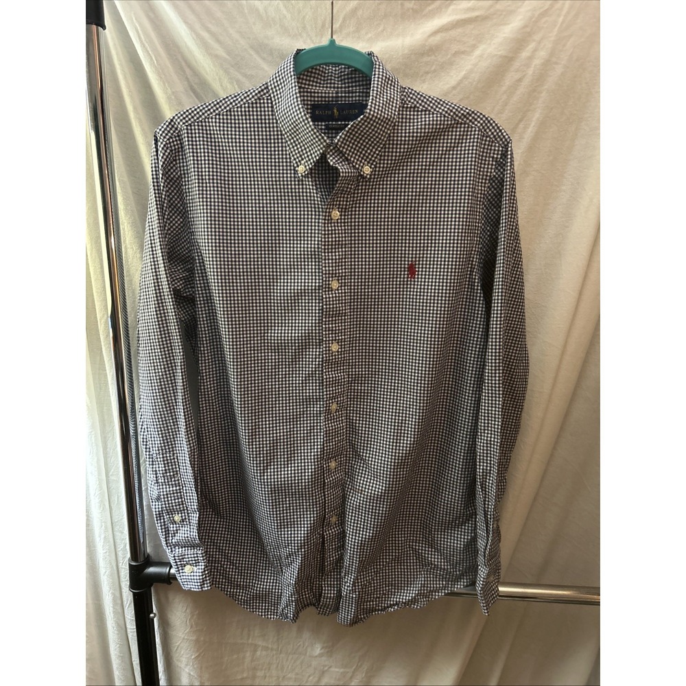 Ralph Lauren Blue Label Blue Checked Large Long Sleeve Cotton Button Down Size M